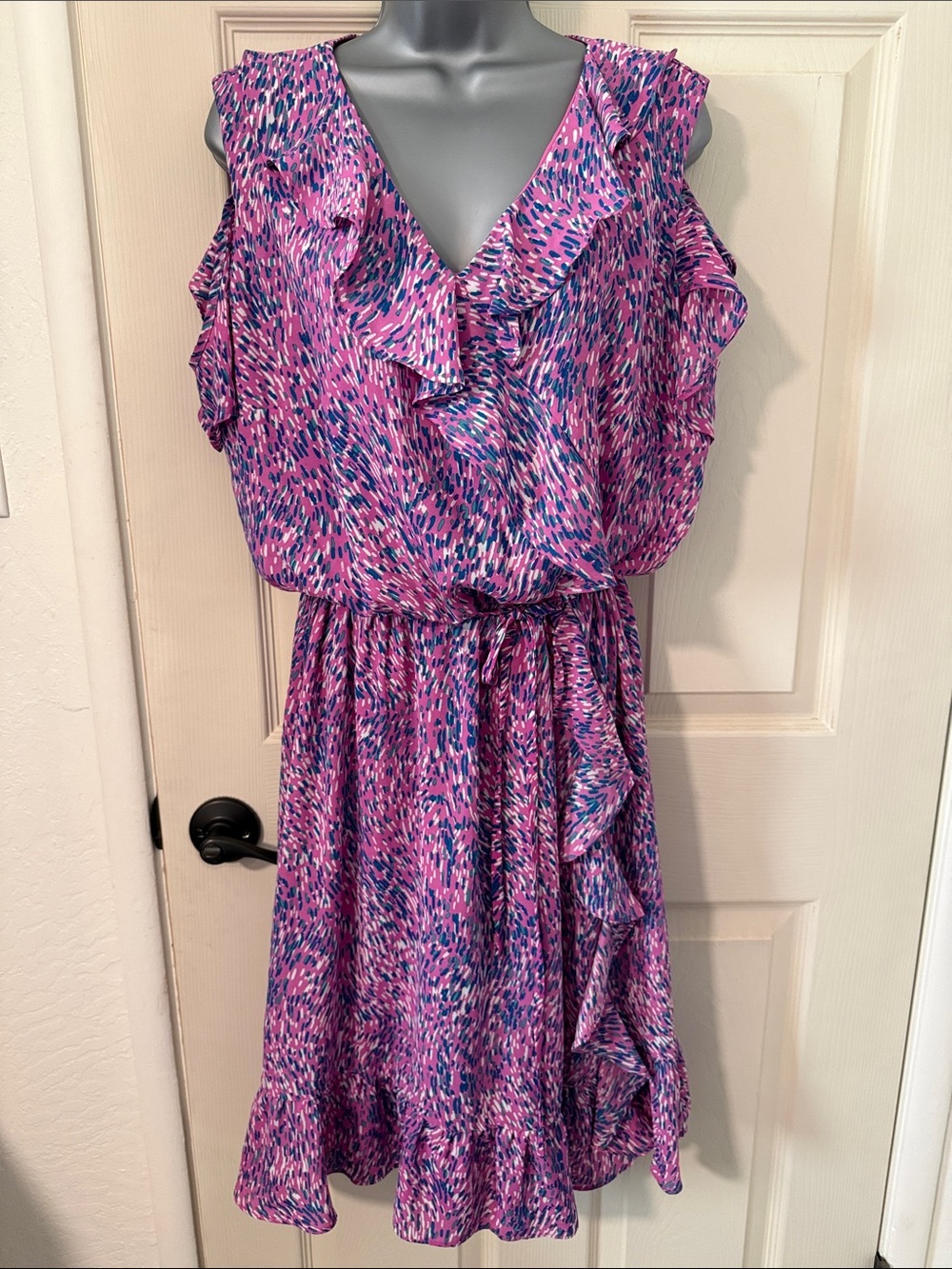 Sears Pink and Blue Ruffle Midi Dress